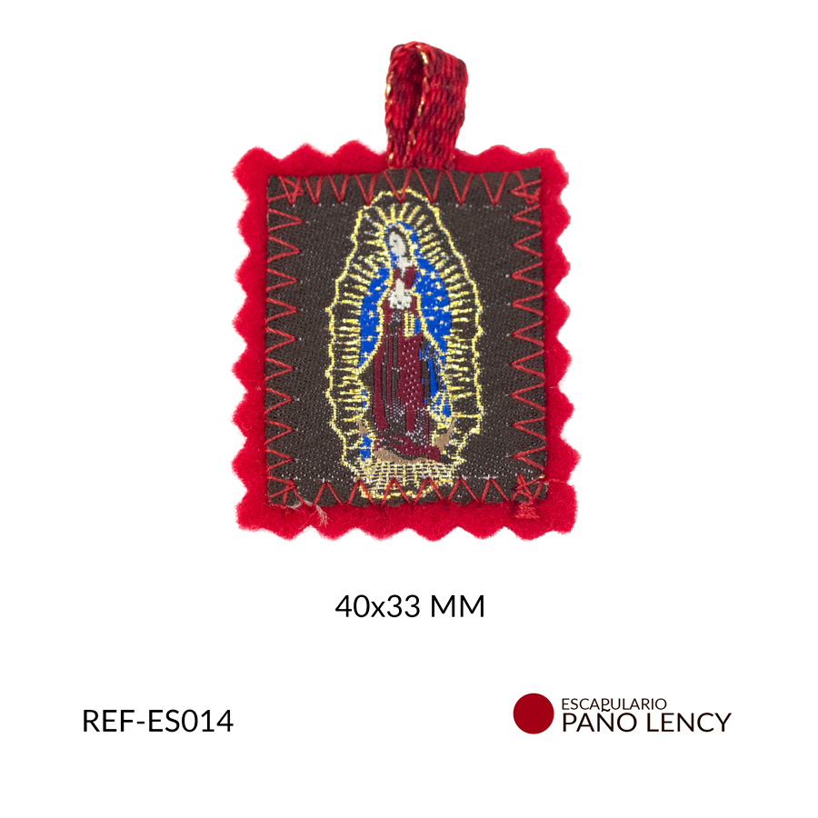 Escapulario paño lency rojo virgen guadalupe 40x33mm x unidad