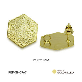 Herraje goldfilled para arete hexágono grabado 21x21mm x par