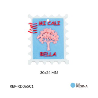 Dije resina estampilla guayacan mi Cali Bella 30x24 mm x unidad