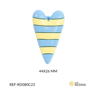 Dije resina corazón azul con líneas amarillas 44x26 mm x unidad