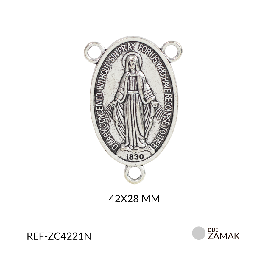 Crucero zamak ovalada virgen milagrosa 42x28mm x unidad