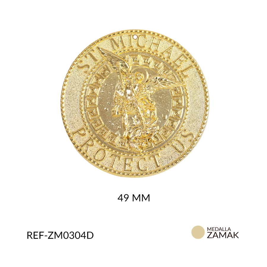 Medalla zamak redondo san miguel arcángel 49mm x und