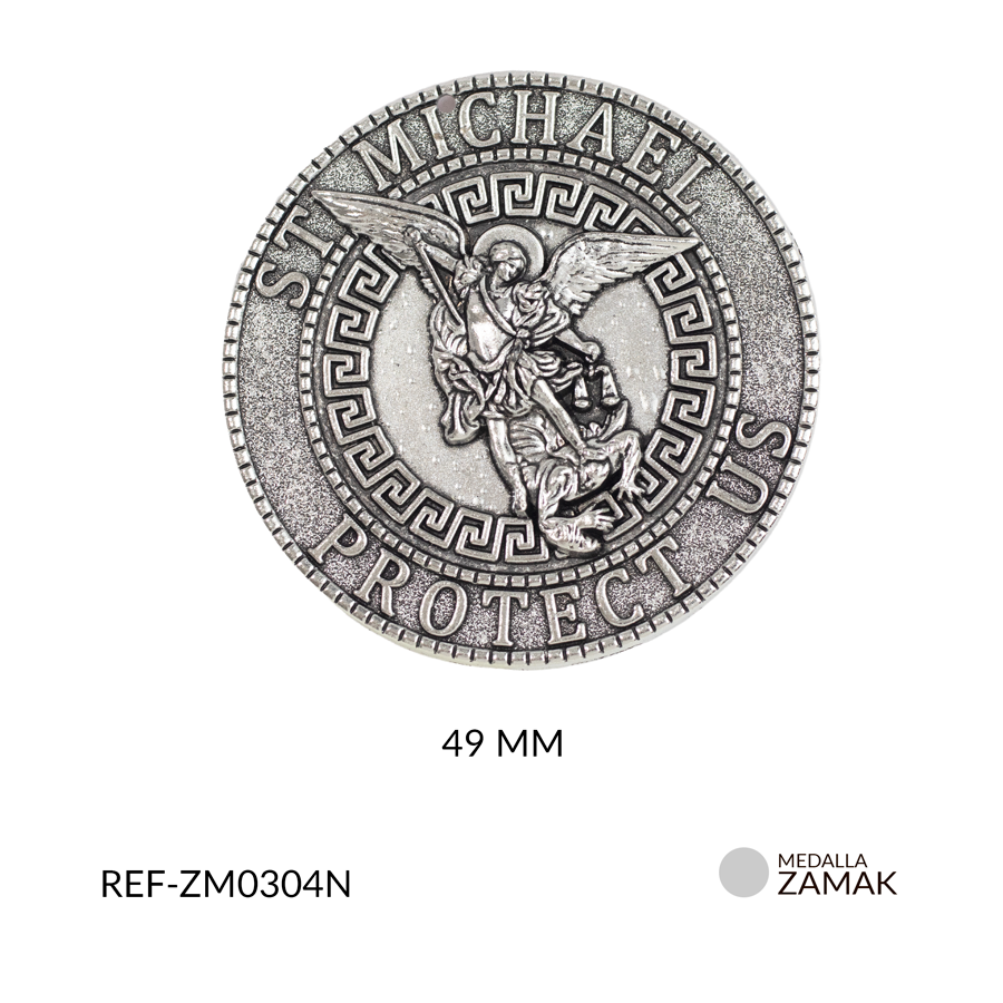 Medalla zamak redondo san miguel arcángel 49mm x und